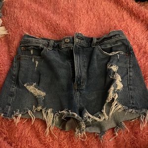 blue denim, “themom shorts”, high rise, Abercrombie&Fitch, waist 27, size 4